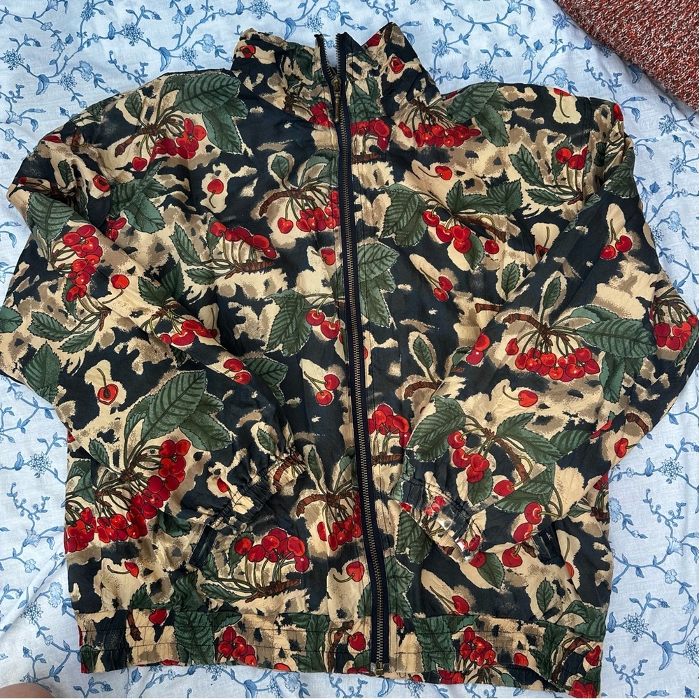 90s Vintage Silk Cherry Bomber Jacket by Out Brook